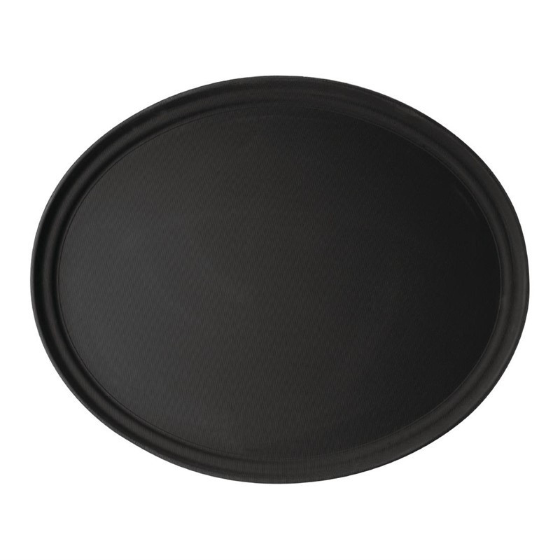 Oval Fiberglass Non-Slip Camtread Black Service Tray - Cambro - Fourniresto