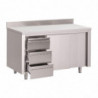 Stainless Steel Cabinet Table with Backsplash 3 Drawers on the Right and Sliding Doors - L 1200 x P 700mm - Gastro M