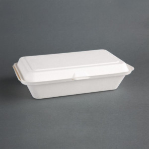 Scharnierdeckelschalen aus kompostierbarem Bagasse - L 248mm - Packung mit 250 - Fiesta Green