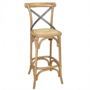 Wooden Bar Stool with Crossed Backrest - Metal - Bolero - Fourniresto