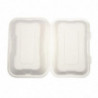 Meal Boxes in Bagasse with Hinged Lid - L 228mm - Pack of 200 - Vegware