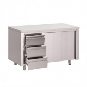 Meuble en Inox Avec Portes Coulissantes et 3 Tiroirs À Gauche - L 1500 x P 700mm - Gastro M