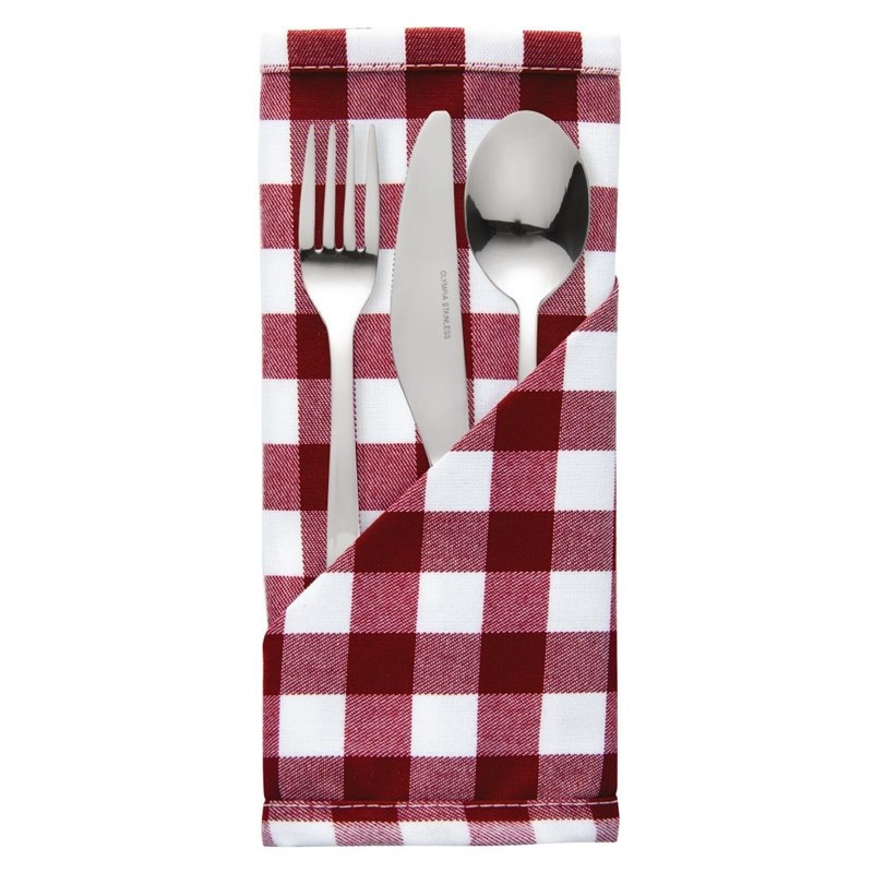 Serviettes à carreaux rouges en polyester - Lot de 10 - Mitre Essentials - Fourniresto