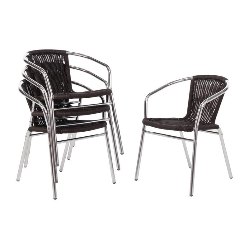 Stapelbare Rattan-Armlehnsessel Schwarz und Aluminium - 4er-Set - Bolero - Fourniresto