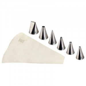 Set mit 6 Edelstahltüllen mit 300 mm Baumwollbeutel - Tellier