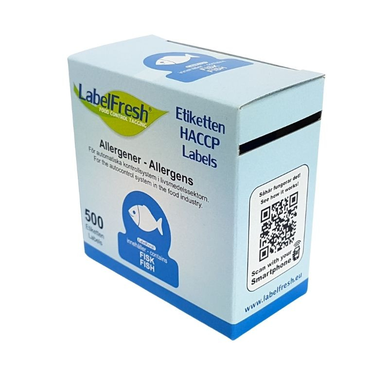 Rückverfolgbarkeitsetikett LabelFresh Allergene Symbole - Fisch - 70 x 45 mm - Packung mit 500 - LabelFresh