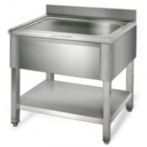 Spülbecken 1 Becken mit Rückwand und Regal - L 600 x T 700 mm - Dynasteel