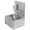 Edelstahl-Handwaschbecken mit Kniebedienung, Rückwand und Seife