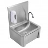 Edelstahl-Handwaschbecken mit Kniebedienung, Rückwand und Seife