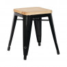 Black Steel Low Bistro Stools with Wooden Seat - Set of 4 - Bolero