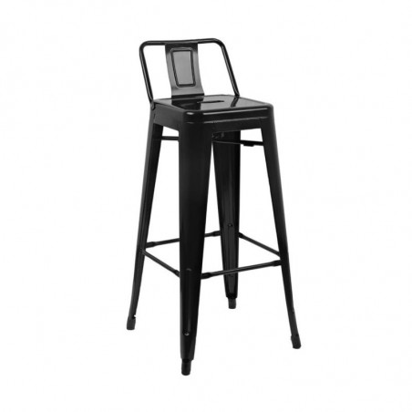 High Black Steel Stools with Backrest - Set of 4 | Bolero