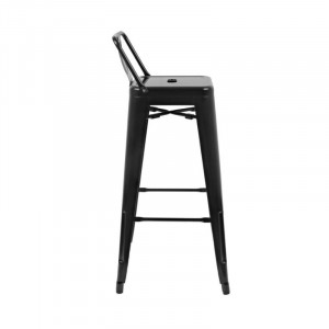 High Black Steel Stools with Backrest - Set of 4 | Bolero