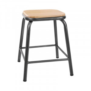 Tabourets Bas avec Assise en Bois - Gris Métal - Lot de 4 - Bolero