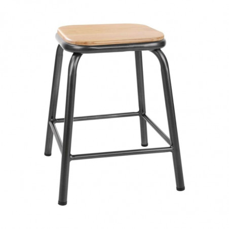 Low Stools with Wooden Seat - Metal Grey - Set of 4 - Bolero