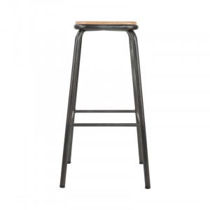 High Metal Grey Stool with Wooden Seat - Set of 4 - Bolero