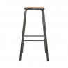 High Metal Grey Stool with Wooden Seat - Set of 4 - Bolero