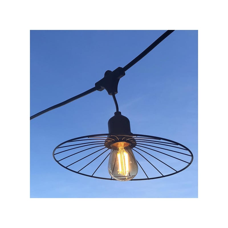 Außenlichterkette mit Lampenschirm aus Stahl und Glühfadenlampe - Chic Cage Light - Lumisky