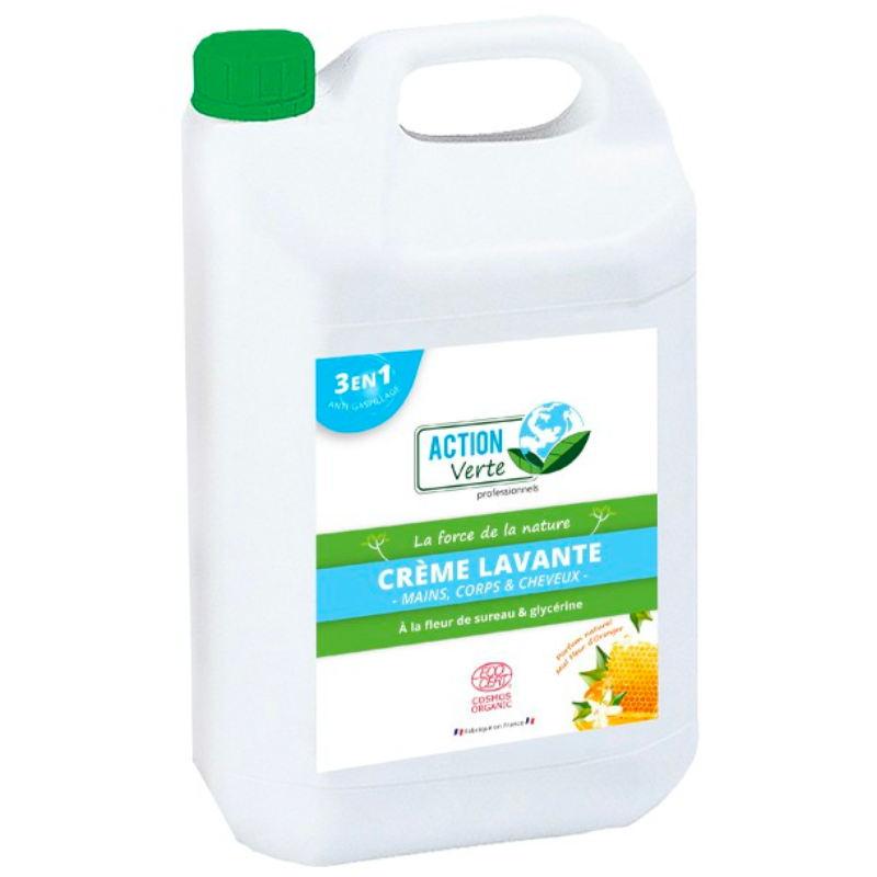 Gel Lavant Mains, Corps et Cheveux - Parfum Fleur d'Oranger et Miel - 5 L - Action Verte