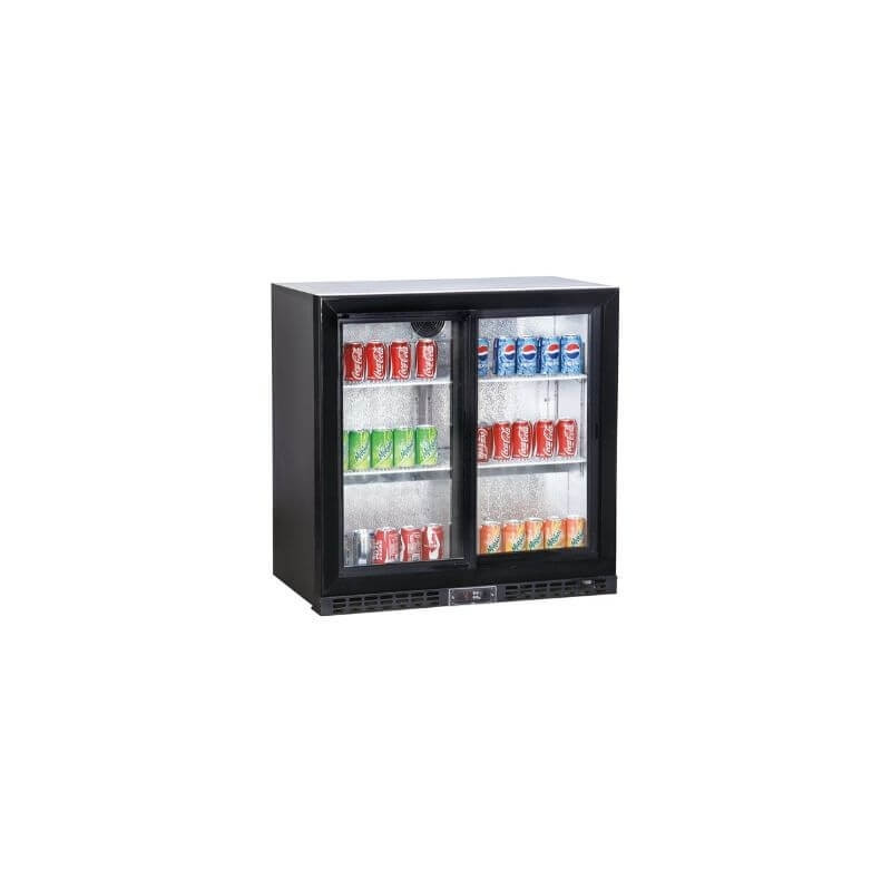 Compact refrigerated back bar with 2 glass doors for restaurant, bar, brewery. Compact refrigerated back bar with 2 glass doors for restaurant, bar, brewery.