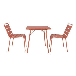 Square Steel Slatted Table - Terracotta - Bolero