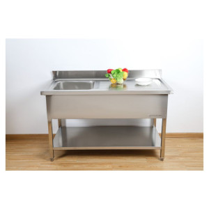 Sink 1 Bowl with backsplash and shelf - W 1400 x D 700 mm | Dynasteel