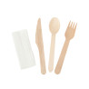 4-Piece Set - Dynasteel Wooden Cutlery: Knife, Fork, Large Spoon, Napkin - Pack of 500