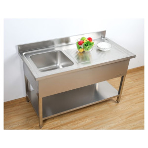 Sink 1 Bowl with Backsplash and Shelf - W 1400 x D 600 mm - Dynasteel