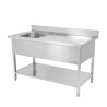 Sink 1 Bowl with Backsplash and Shelf - W 1000 x D 700 mm - Dynasteel