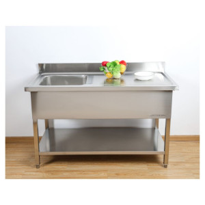 Sink 1 Bowl with Backsplash and Shelf - W 1200 x D 700 mm | Dynasteel