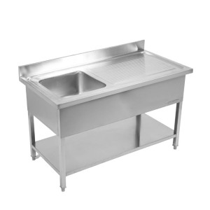 Spülbecken 1 Becken mit Rückwand und Regal - L 1200 x T 700 mm | Dynasteel