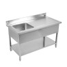 Spülbecken 1 Becken mit Rückwand und Regal - L 1200 x T 700 mm | Dynasteel