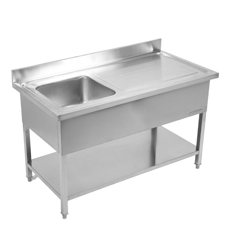 Sink 1 Bowl with Backsplash and Lower Shelf - W 1000 x D 600 mm - Dynasteel