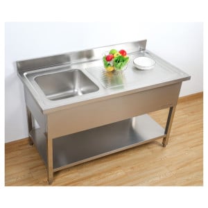 Stainless Steel Sink 1 Bowl 1200x600 mm, Right Drainer, Backsplash