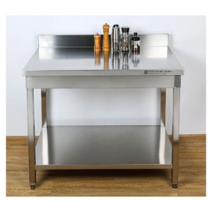 Table Inox avec Dosseret et Étagère Dynasteel - Robuste et Pratique