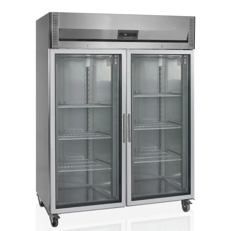 Positive Edelstahl-Kühlvitrine GN 2/1 - 2 Glastüren - 1325 L
