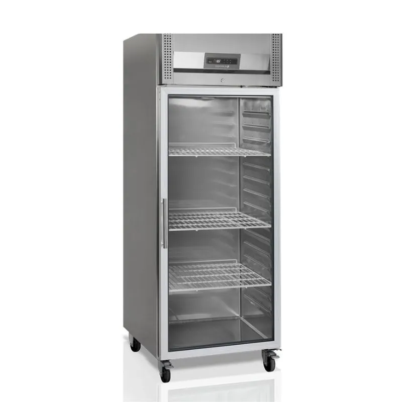 Positive Kühlschrank GN 2/1 mit Glastür aus Edelstahl - 484 L