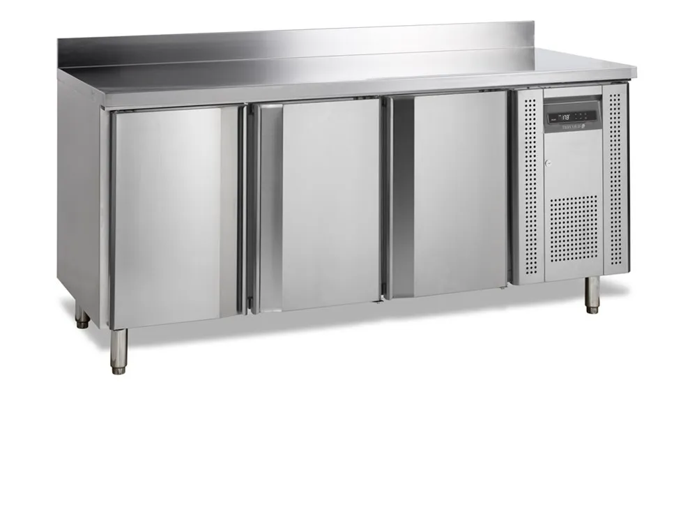 Tischkühlschrank Negativ aus Edelstahl mit Aufkantung - 3 Türen - 345 L