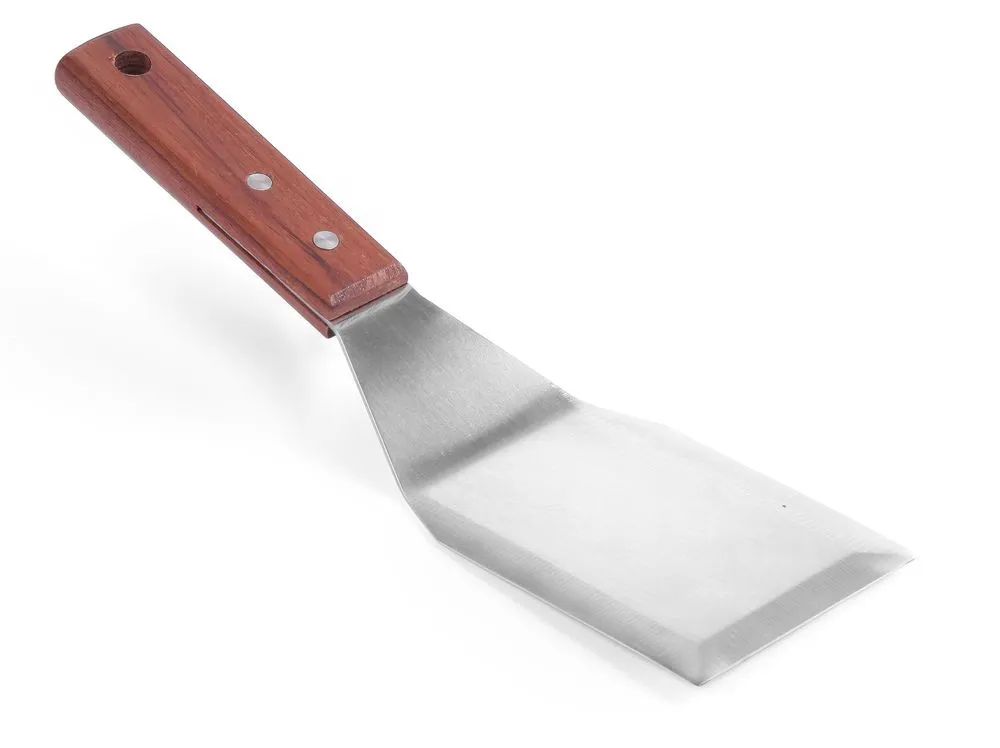 Spatel für Hamburger aus Edelstahl mit gebogenem Holzgriff - 12 cm