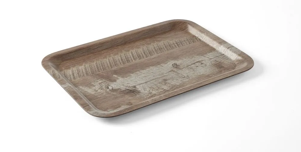 Serviertablett aus Melamin mit dunklem Holzmuster - 350 x 240 mm