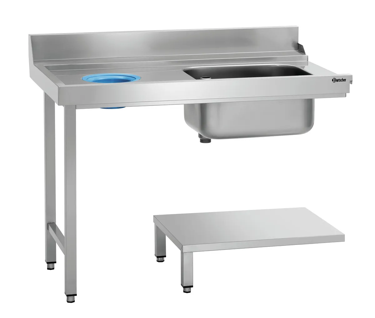 Sortiertisch mit 1 Behälter und 1 Leerloch Abfall - Links - L 1200 x T 720 mm