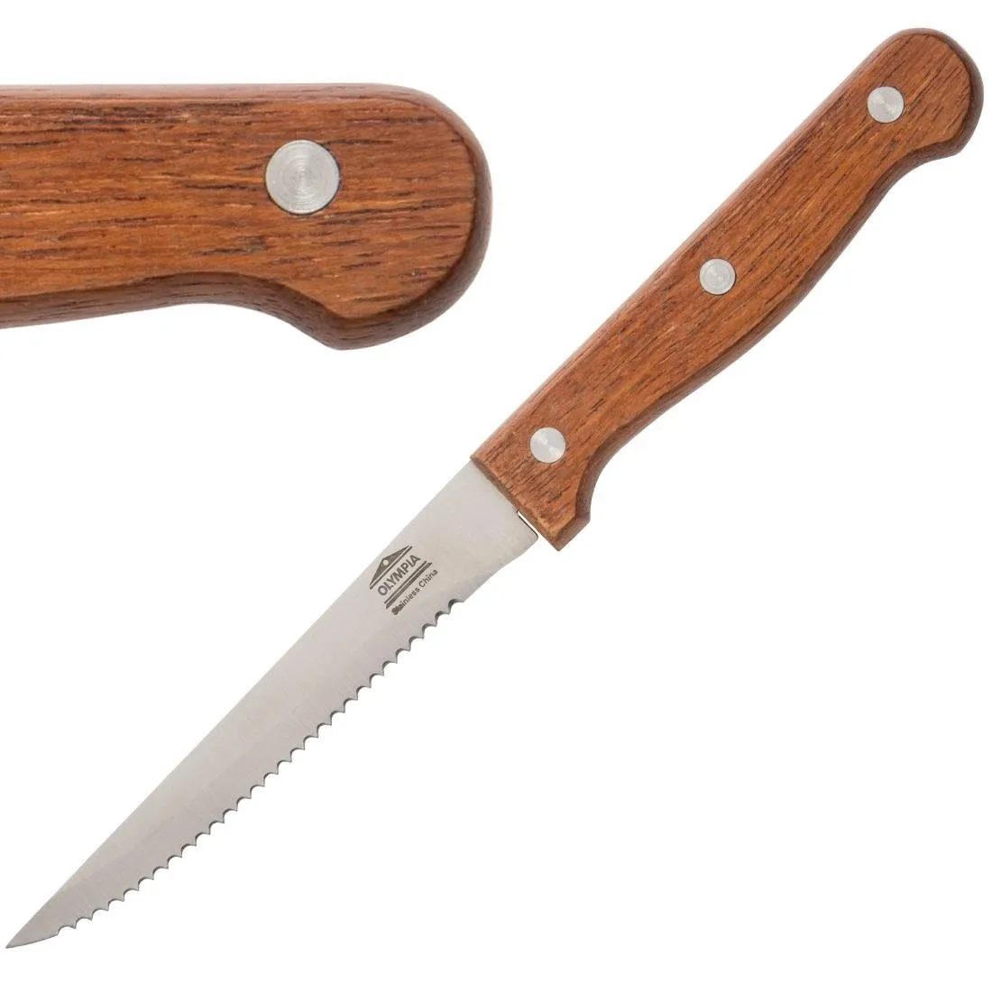 Fleischmesser mit Holzgriff - 215 mm gezackte Klinge - Set von 12