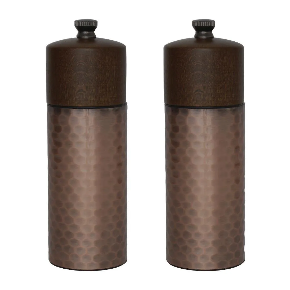 Salz- und Pfeffermühlen-Set aus Holz und Kupfer - H 150 mm