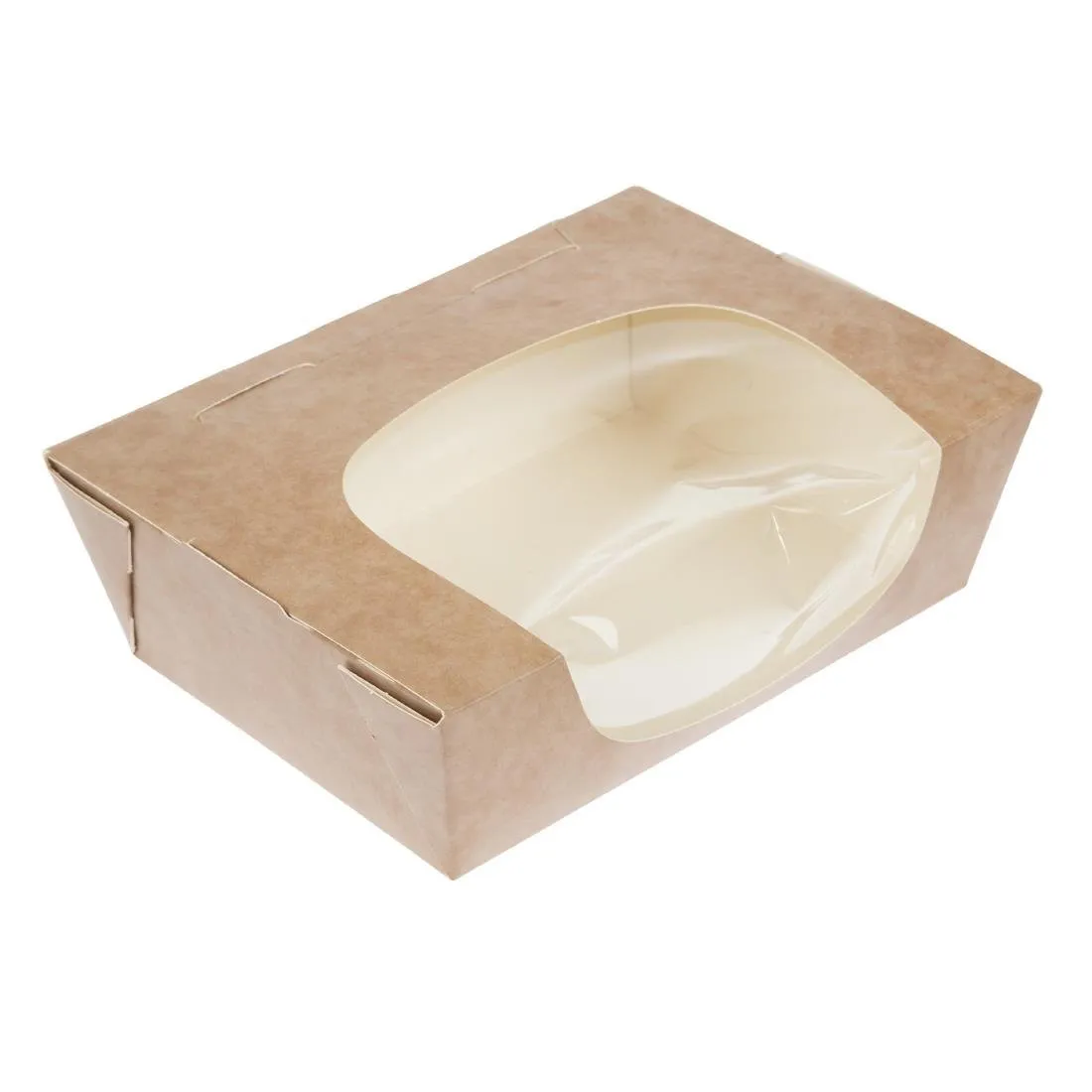 Salatschalen aus recyclebarem Kraftpapier mit Acetatfenster - 825 ml - Packung mit 200 Stück