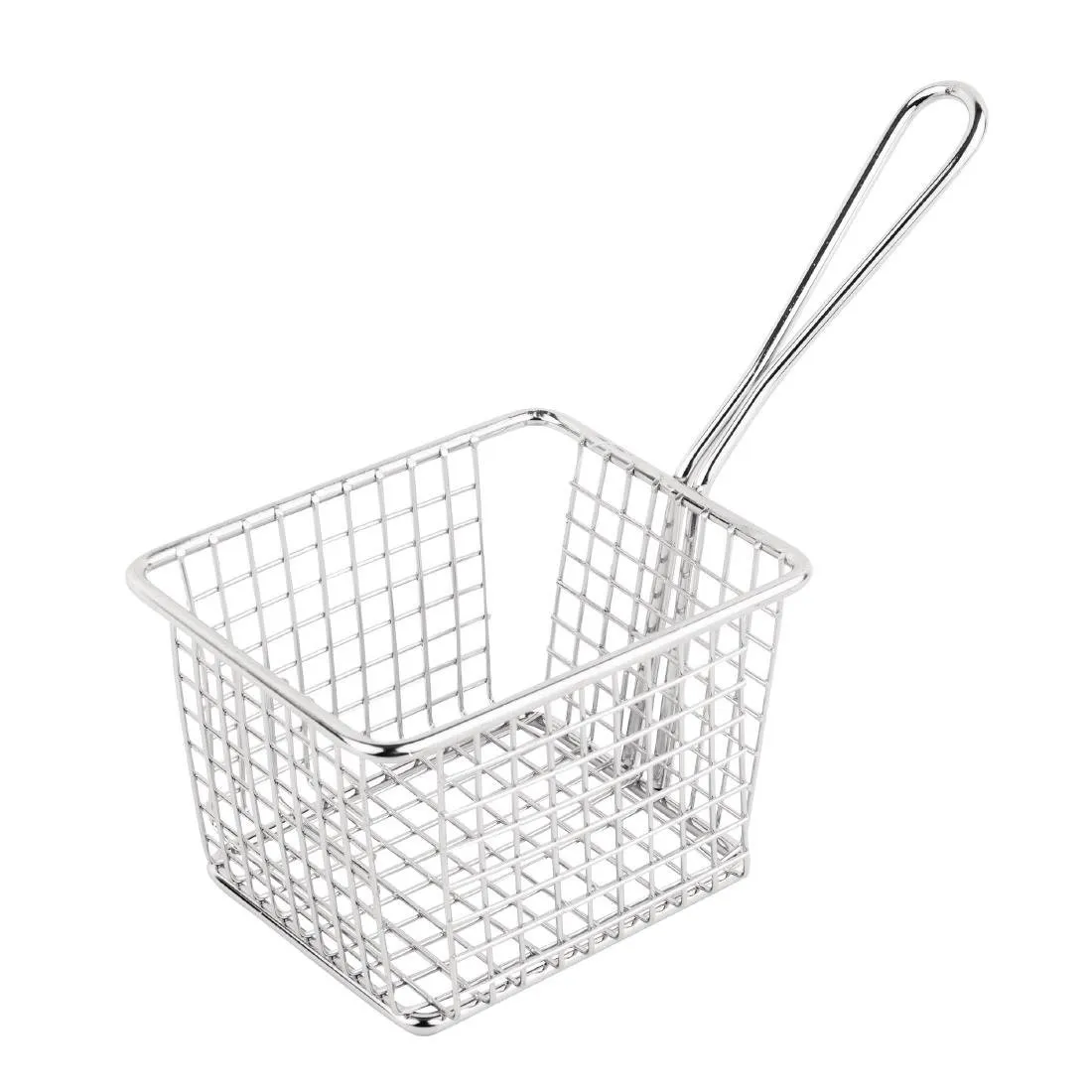 Großer quadratischer Präsentationskorb mit langem Griff aus Edelstahl