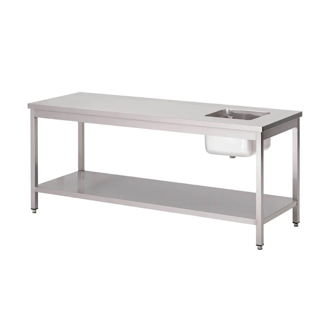 Tisch des Chefs aus Edelstahl mit unterem Regal - L 1400 x T 700 mm