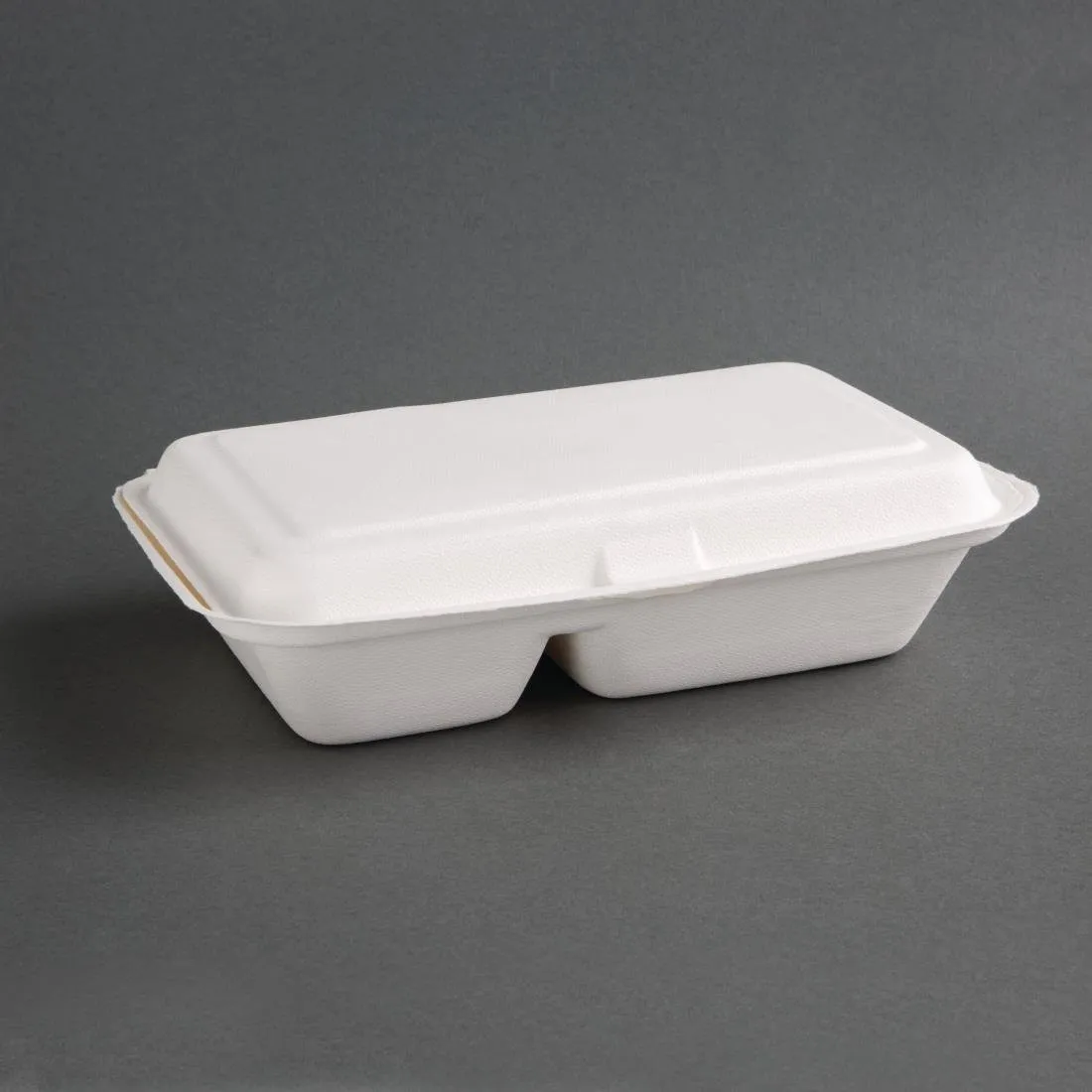Zweikammerboxen mit Scharnierdeckel aus kompostierbarem Bagasse 253 mm - Packung mit 200