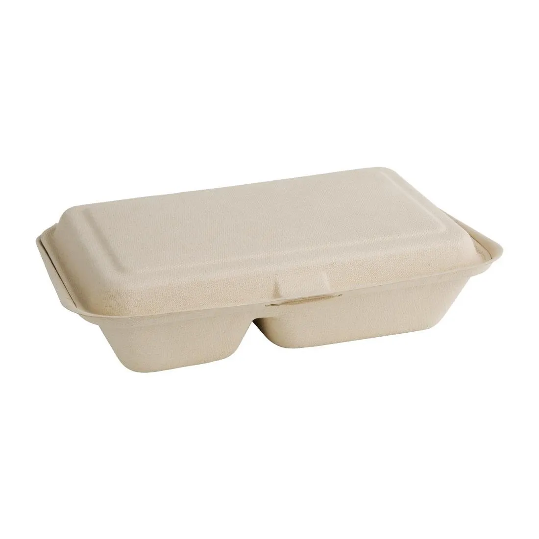 Zweifachbehälter mit Scharnierdeckel aus biologisch abbaubarem Natur-Bagasse 253 mm - Packung mit 200
