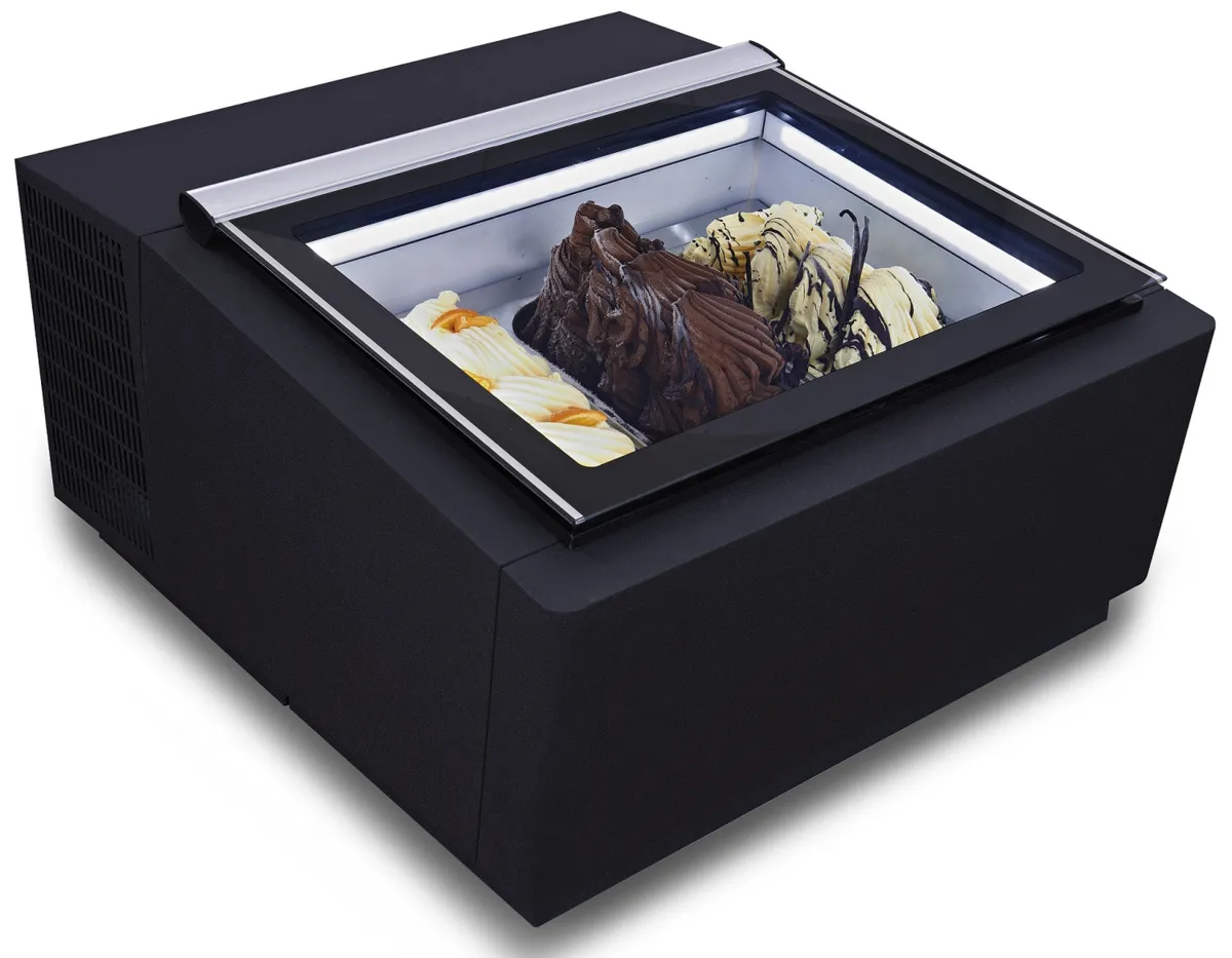 Schwarze Tischvitrine für Eis - Statisch - 3 x 5 L - Kundenbereich