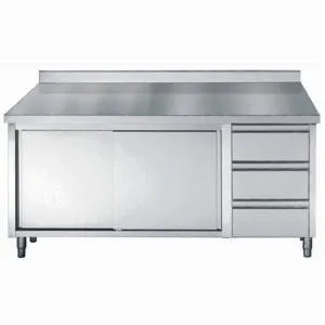 Edelstahl-Unterschrank mit Aufkantung GN 1/1 - 2 Türen und 3 Schubladen - L 2000 x T 700 mm