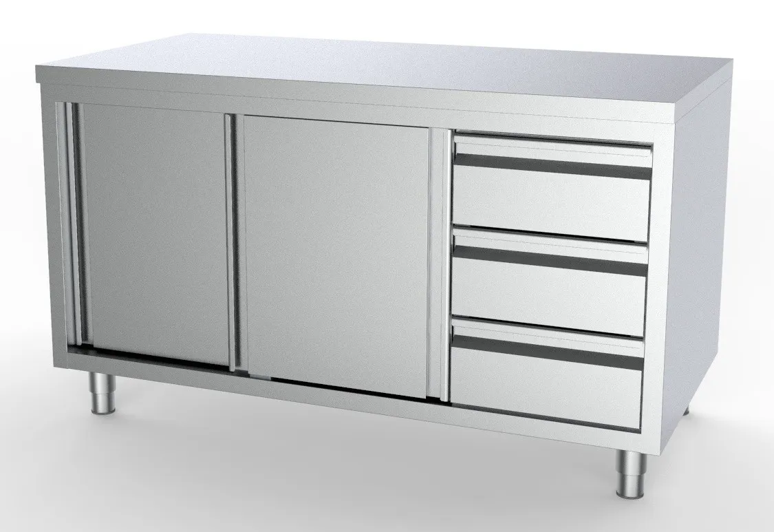 Edelstahl-Unterschrank GN 1/1 - 2 Türen und 3 Schubladen rechts - L 2000 x T 700 mm